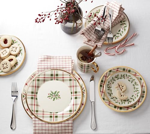 Lenox Holiday Plaid 12-Piece Dinnerware Set, Red & Green O5158
