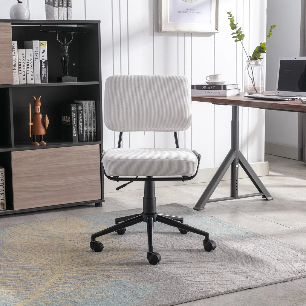Royard Oaktree Corduroy Upholstered Swivel Desk Chair with Wheels, White S11995
