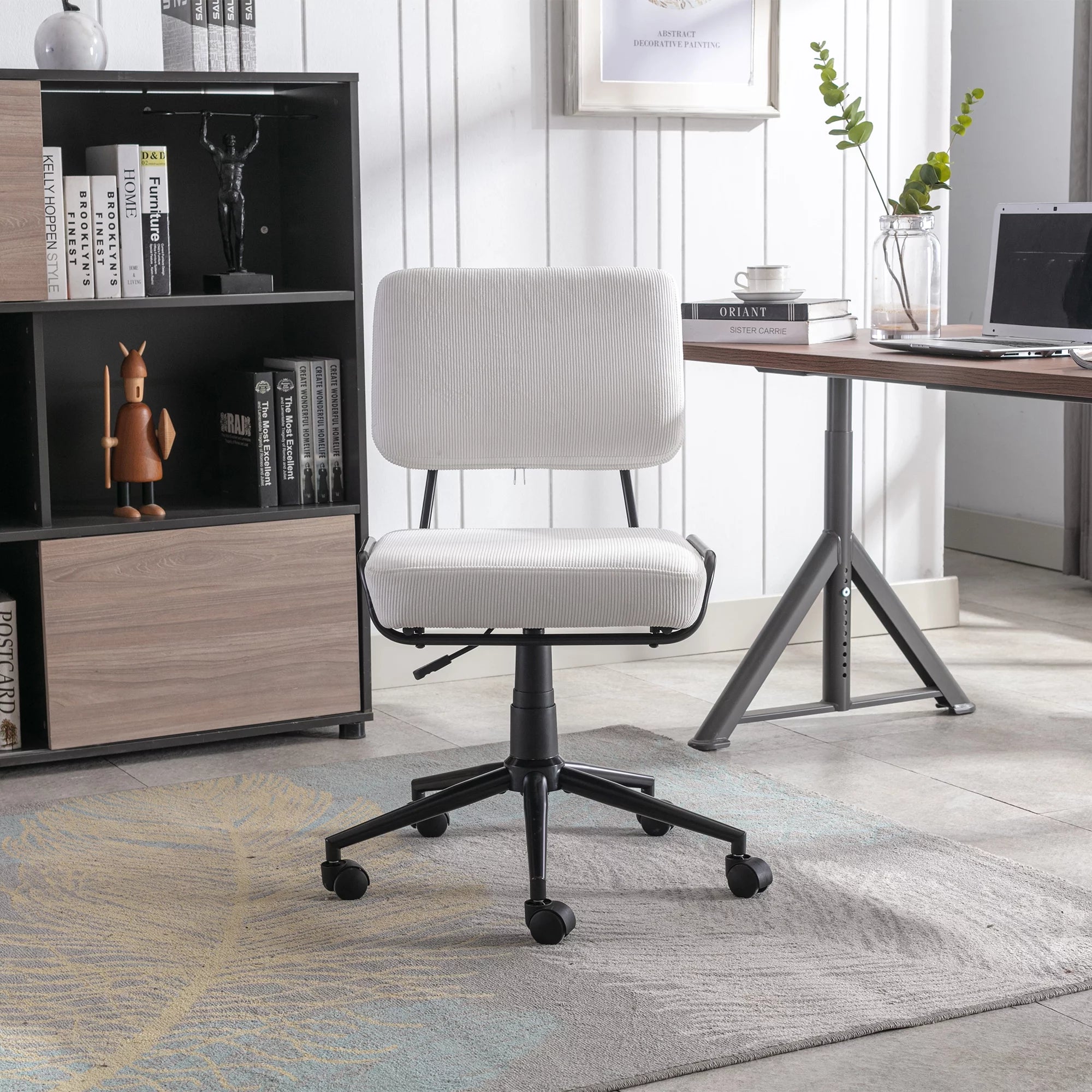 Royard Oaktree Corduroy Upholstered Swivel Desk Chair with Wheels, White S11995