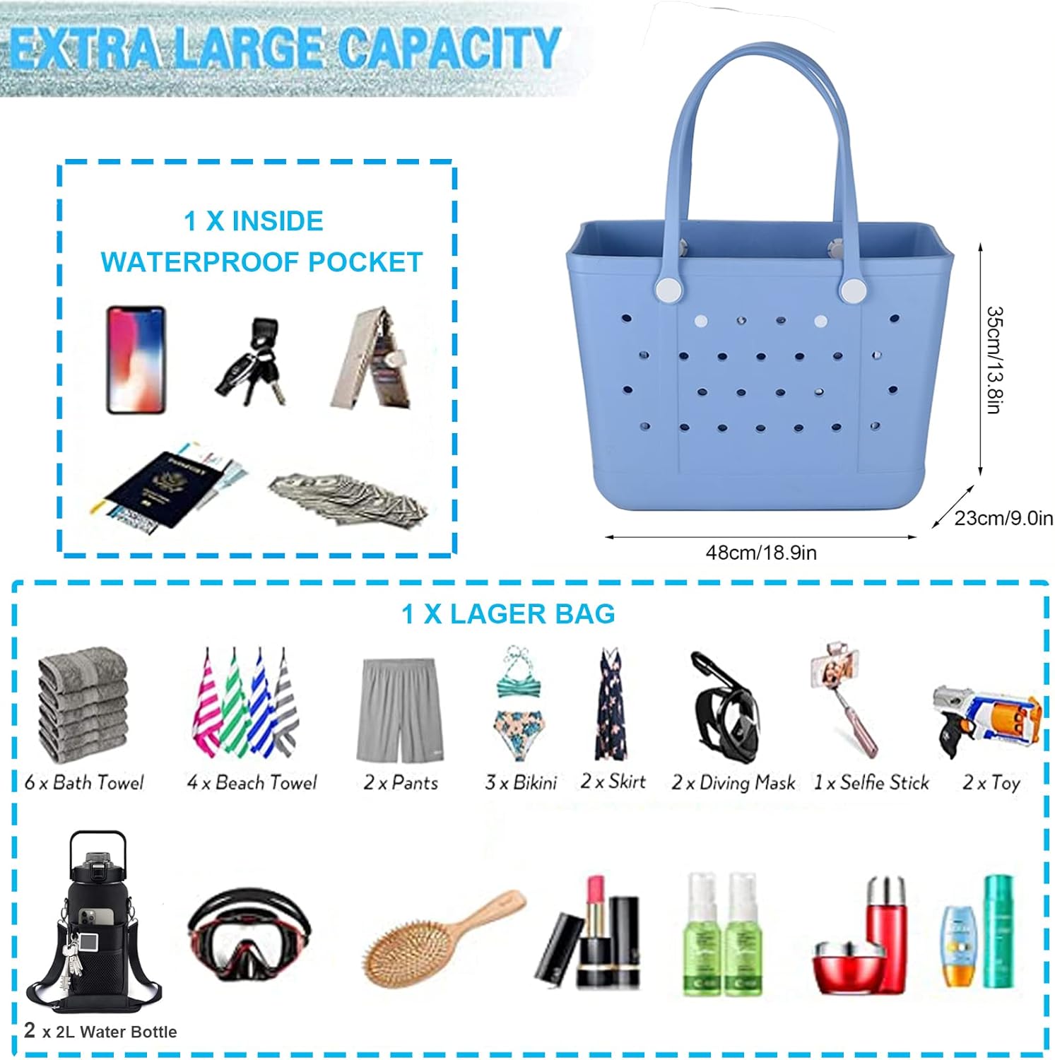 X Large Rubber Beach Bag Waterproof Sandproof Tote A137