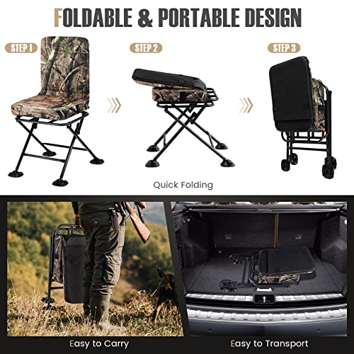 Tangkula Hunting Chair 360 Degree Swivel with Padded Cushion, Camouflage Folding for Blind, Fishing, Camping J815