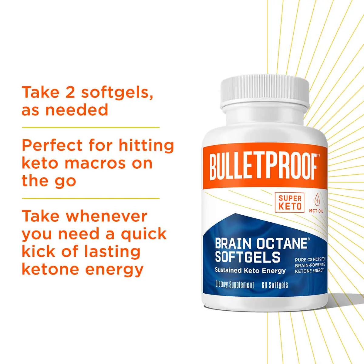 Brain Octane C8 MCT Oil 2000mg Caprylic Acid Triglycerides, 60 Softgels Q21227