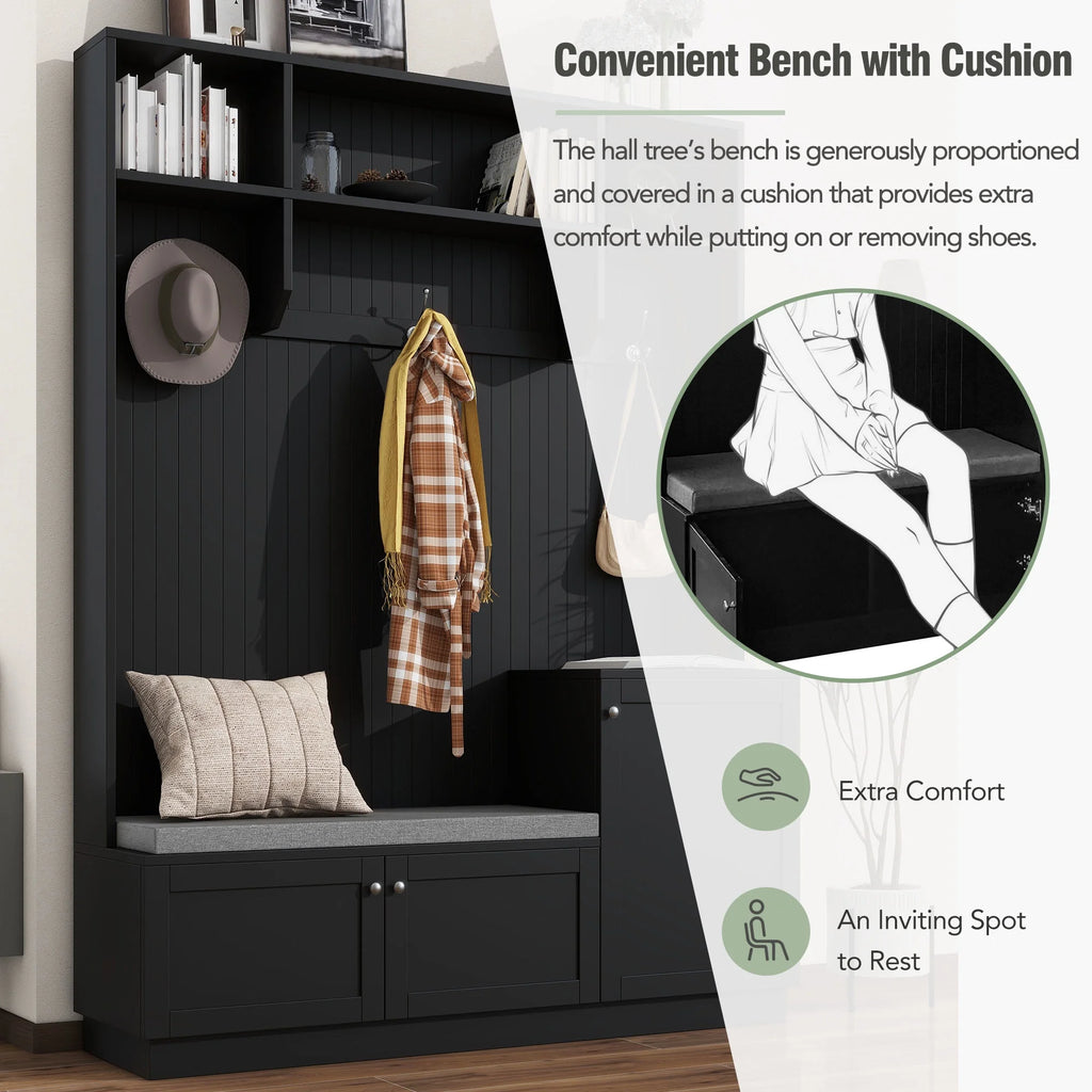 Churanty 4-in-1 Hall Tree with Bench, Shoe Storage and Coat Rack, Black N313634