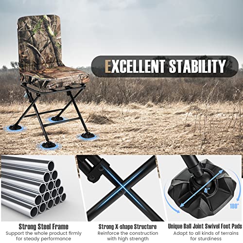 Tangkula Hunting Chair 360 Degree Swivel with Padded Cushion, Camouflage Folding for Blind, Fishing, Camping J815