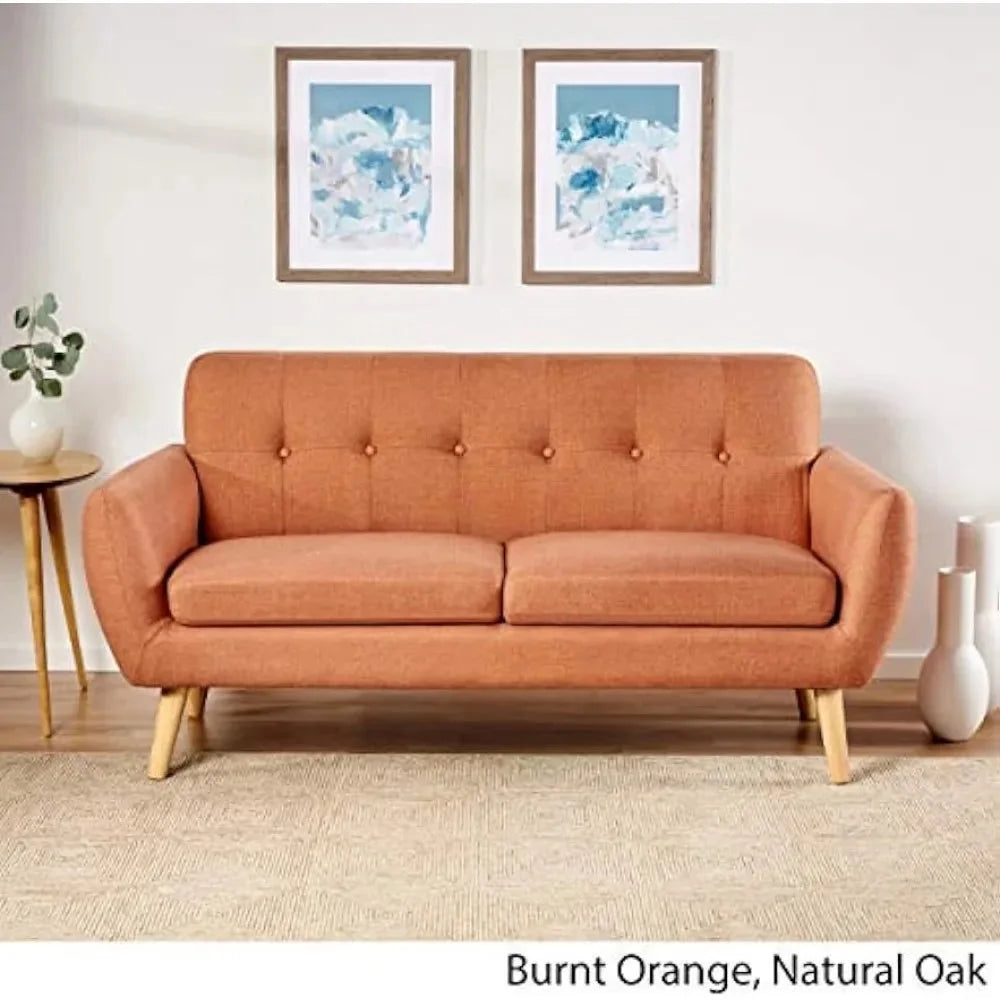Mid-Century Modern Petite Fabric Sofa Burnt Orange Z822
