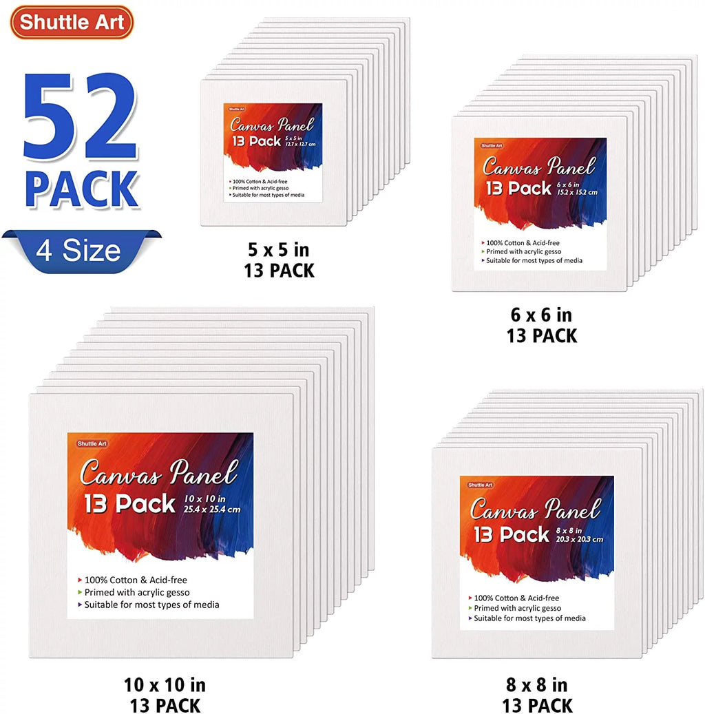 Shuttle Art Painting Canvas Panel, 52 Pack, 100% Cotton, Primed White U63917