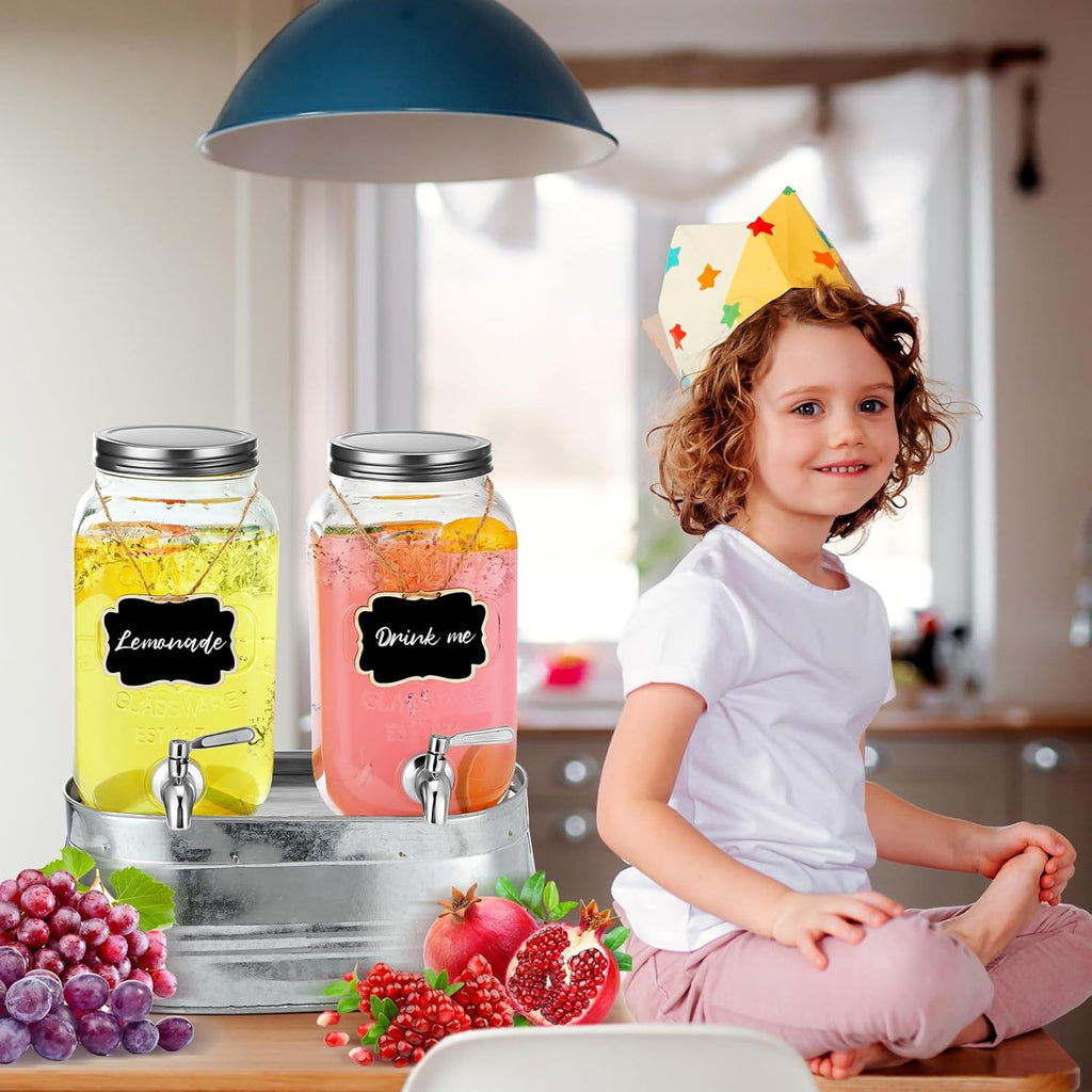 2 Pack 1 Gallon Glass Beverage Dispensers with Stand for Parties C180858