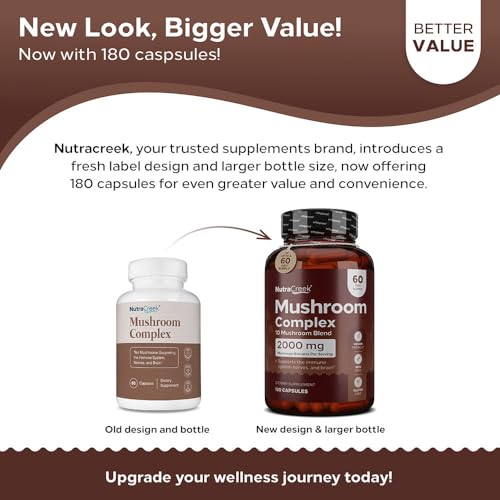Mushroom Complex Supplement with Cordyceps, Reishi, Shiitake, Maitake and Lion's Mane, 180 Capsules W7499