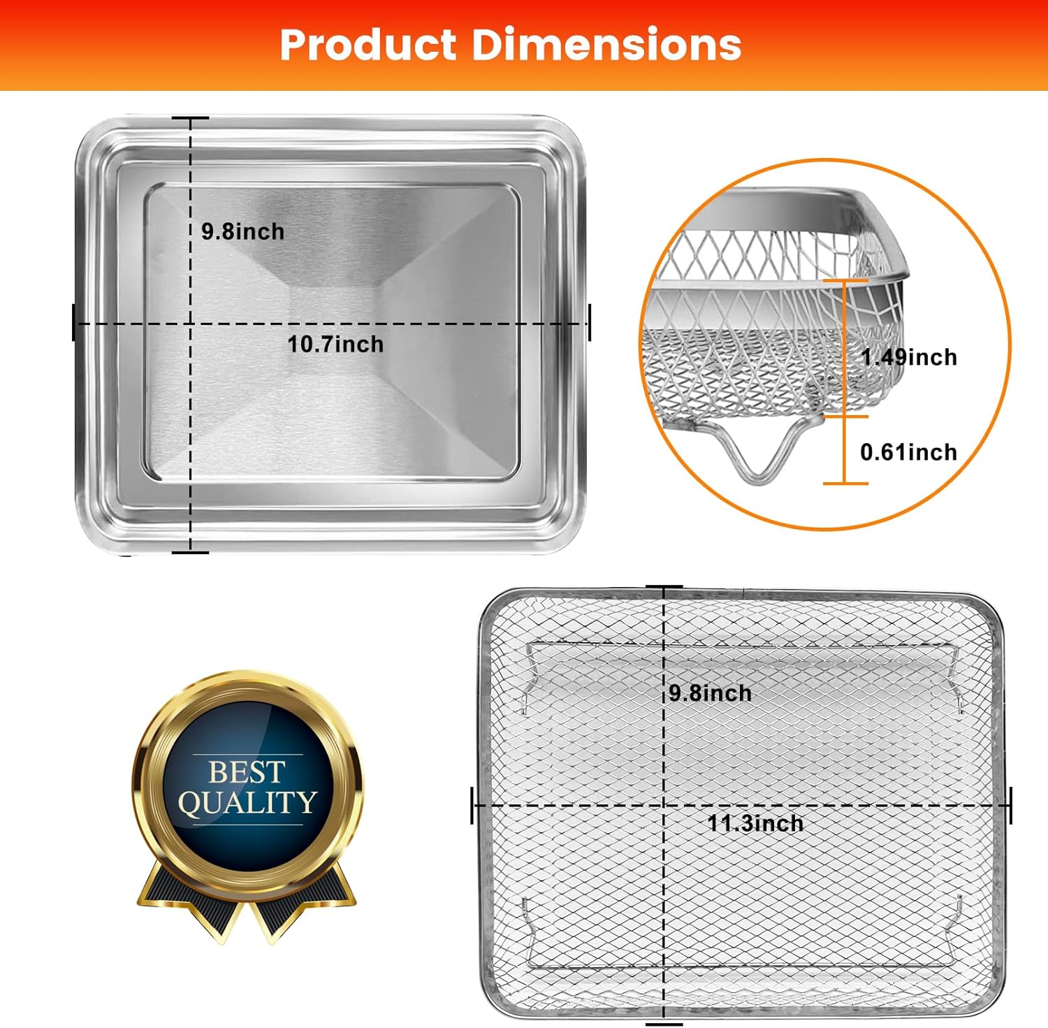 Cuisinart TOA-28 AFR-25 Air Fryer Tray Replacement, 10.7 x 9.8" Non-stick Mesh Basket F318