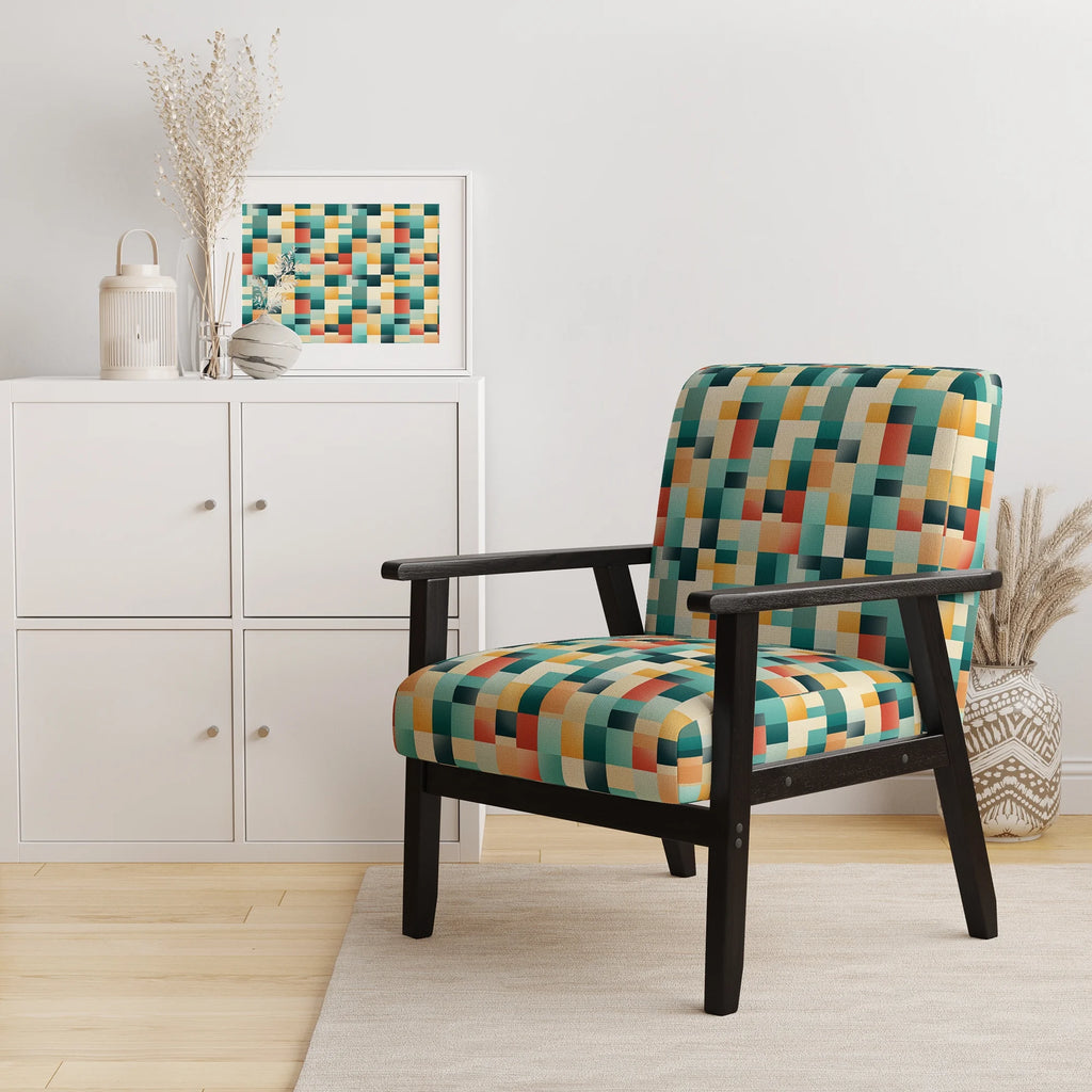 Designart Orange And Green Popart Pop Culture Pixels Upholstered Striped Accent Chair A4809