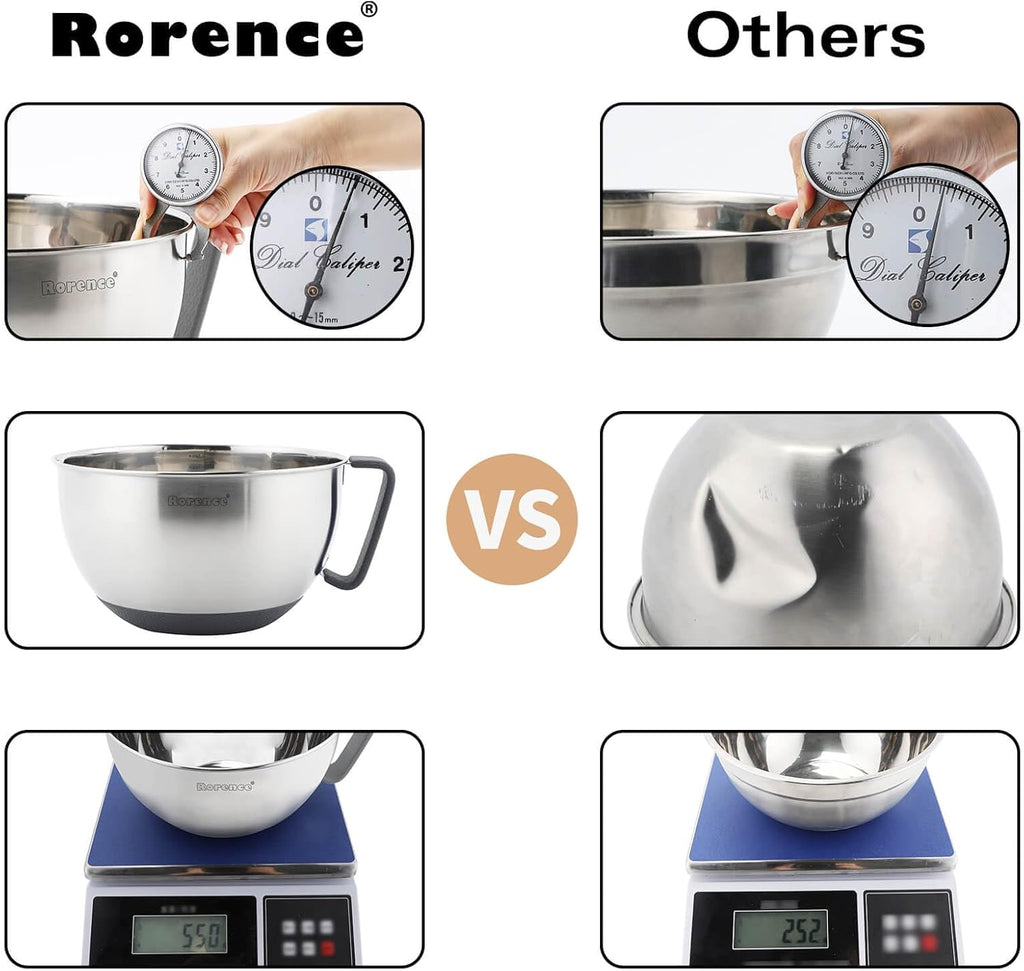 Rorence Mixing Bowls Set of 3 Stainless Steel with Pour Spout and Lid X2154