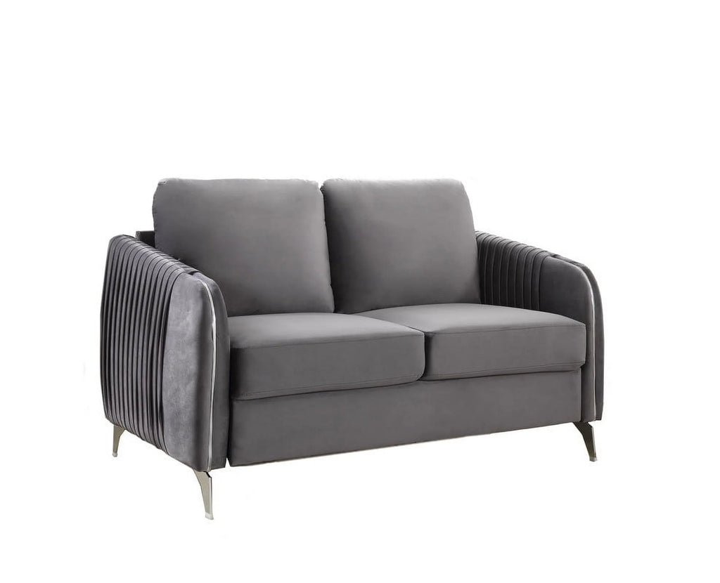 Gray Velvet Living Room Set with Vertical Channel-Quilted Design X1801