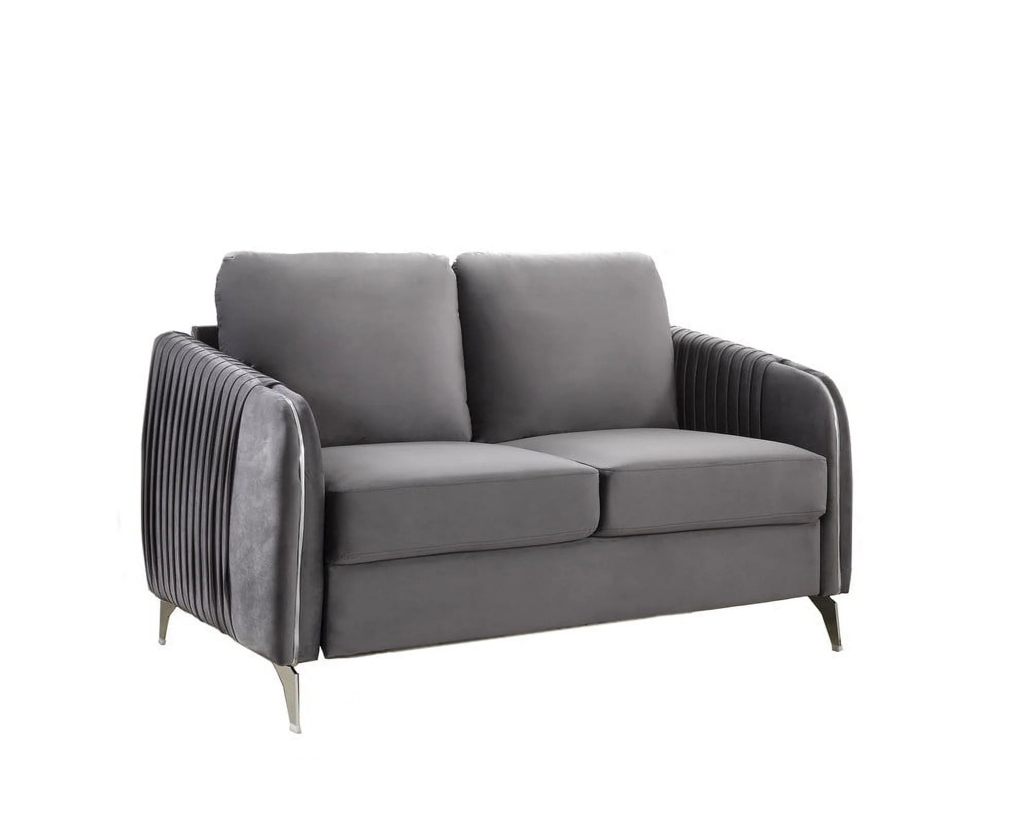 Gray Velvet Living Room Set with Vertical Channel-Quilted Design X1801