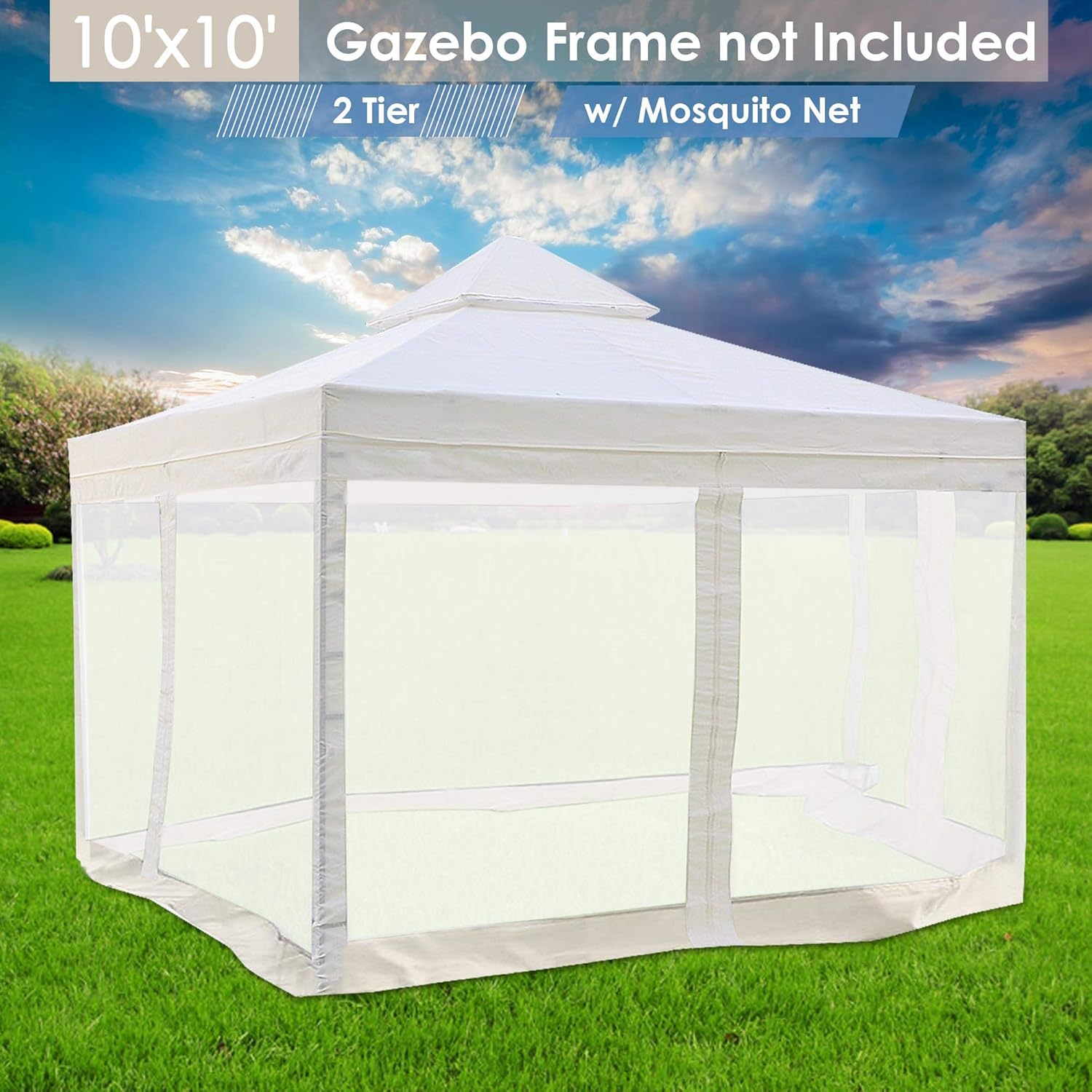 Yescom 10x10 Gazebo Top Replacement Mesh Net for 2 Tier Outdoor Canopy White B5680