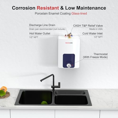 thermomate Mini Tank Water Heater Electric, 2.5 Gallon Under Sink, 120V E908189
