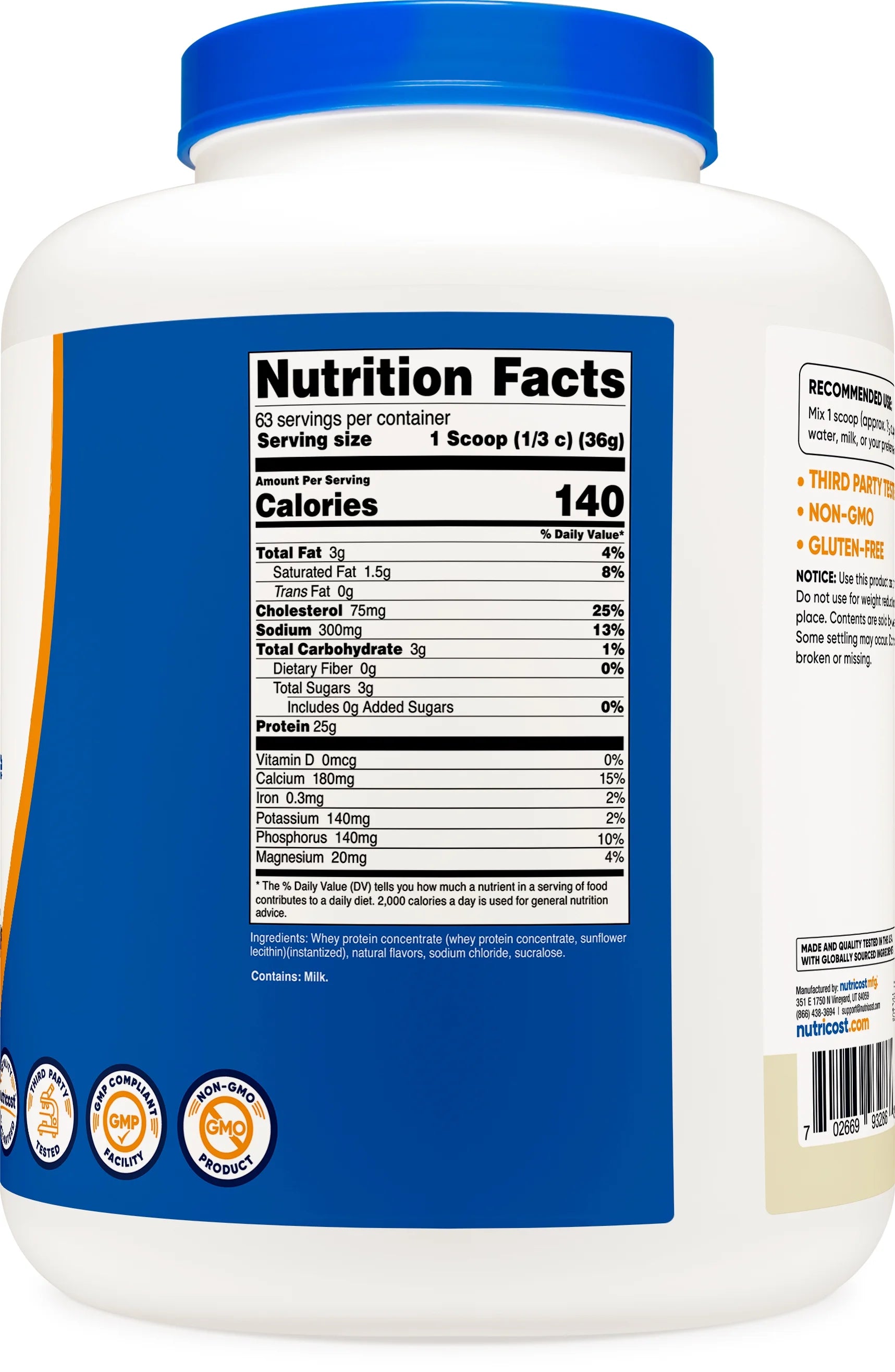 Nutricost Whey Protein Concentrate Powder Vanilla 5LBS T868242