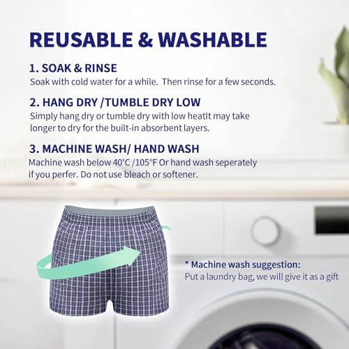 Washable Incontinence Boxer Briefs for Men, Leak Proof, 2 Pack H99755