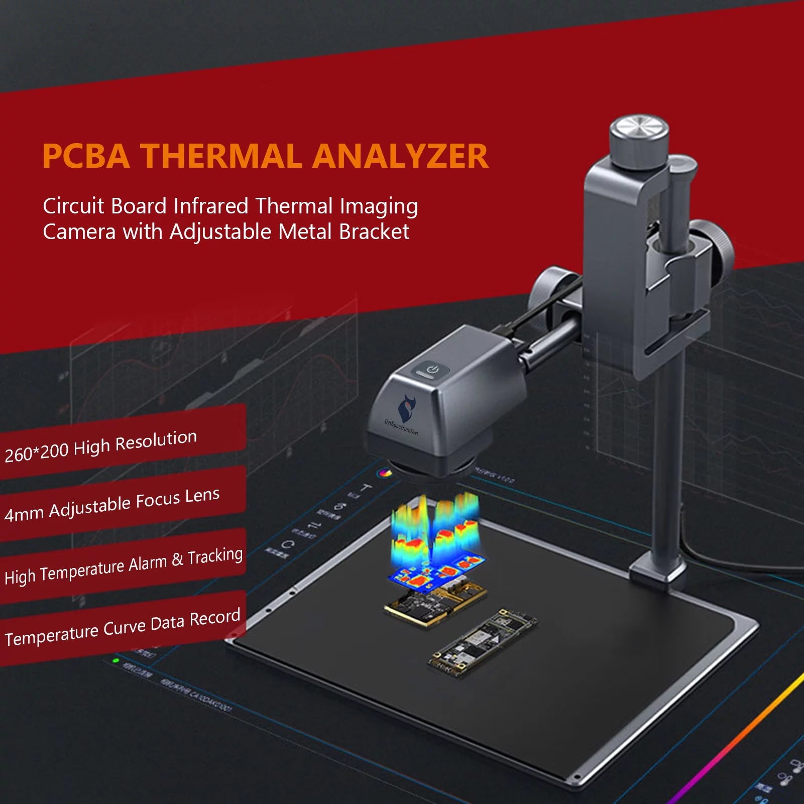 Andoer DytSpectrumOwl PCBA Thermal Analyzer 260x200 Circuit Board Infrared Thermal Imaging with Adjustable Metal Bracket H378948