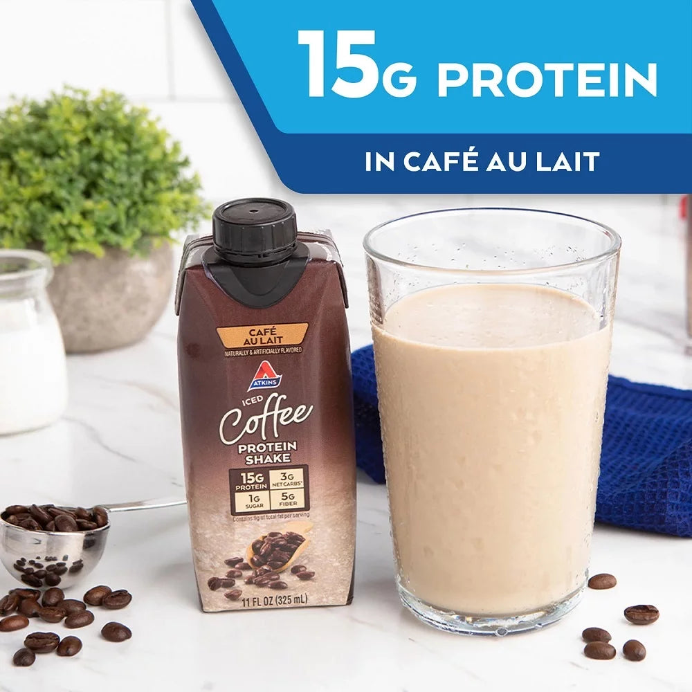Atkins Gluten Free Protein Shake, Café Au Lait, 15 pk. D862