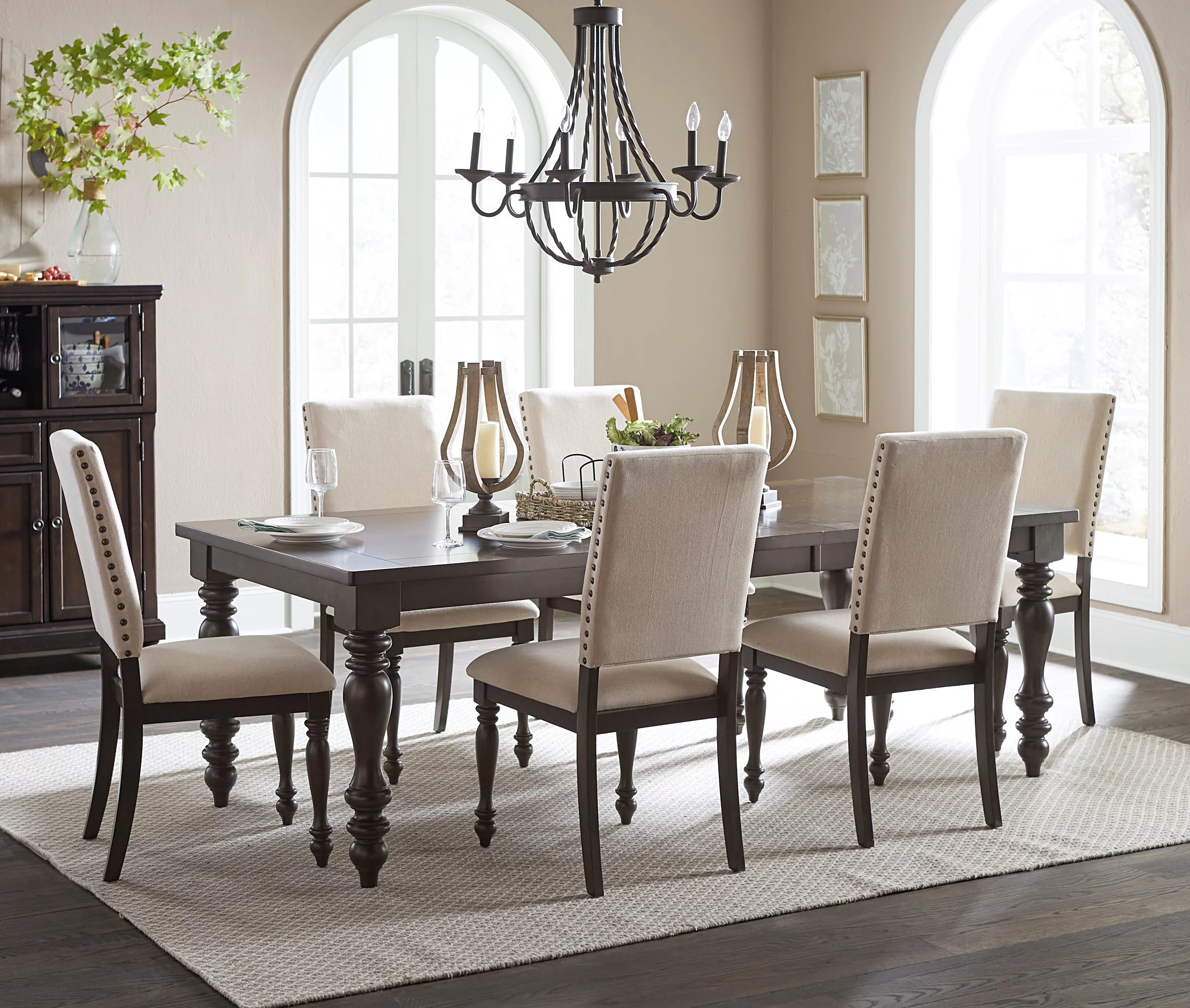 Grayish Brown Finish Birch Veneer Dining Table with Draw Leaf L393