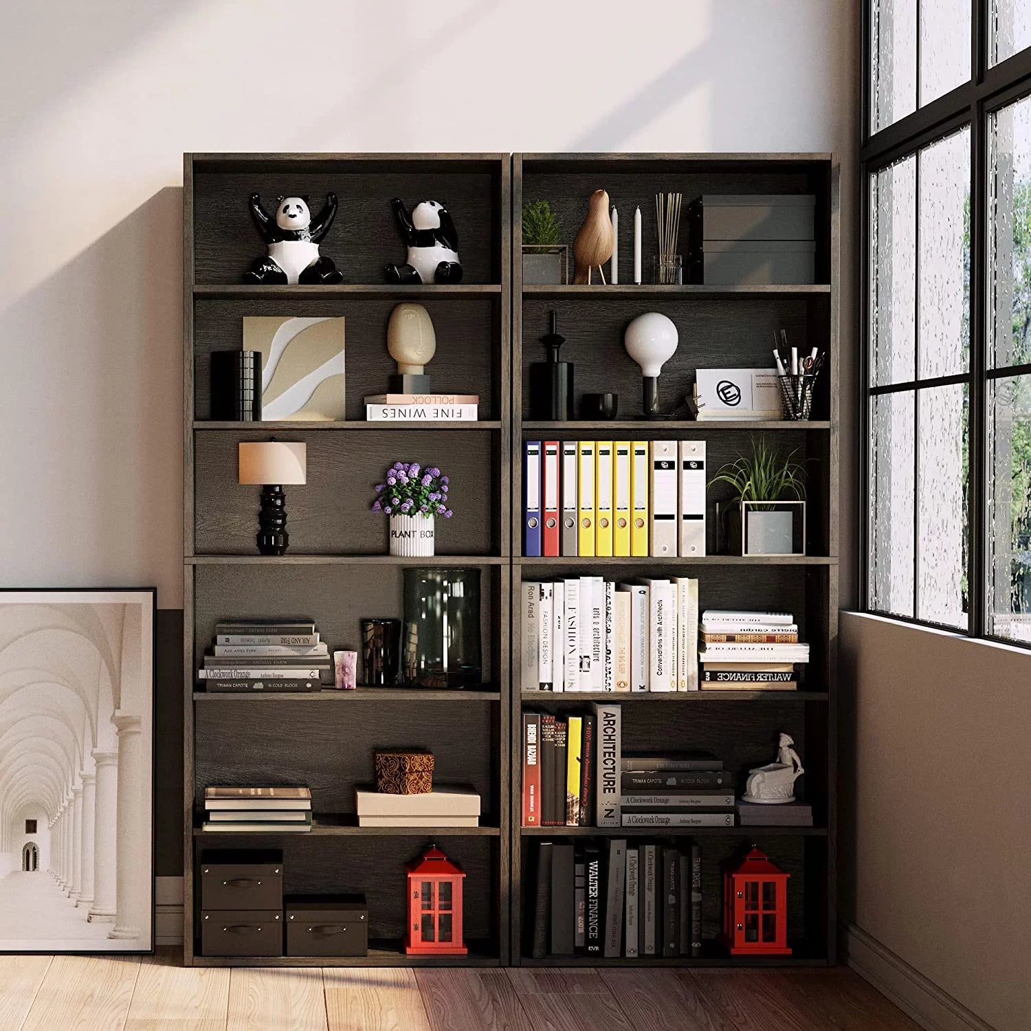 IRONCK 6-Tier Tall Bookcase for Home Office, Living Room, Bedroom (Charcoal Grey) N99911