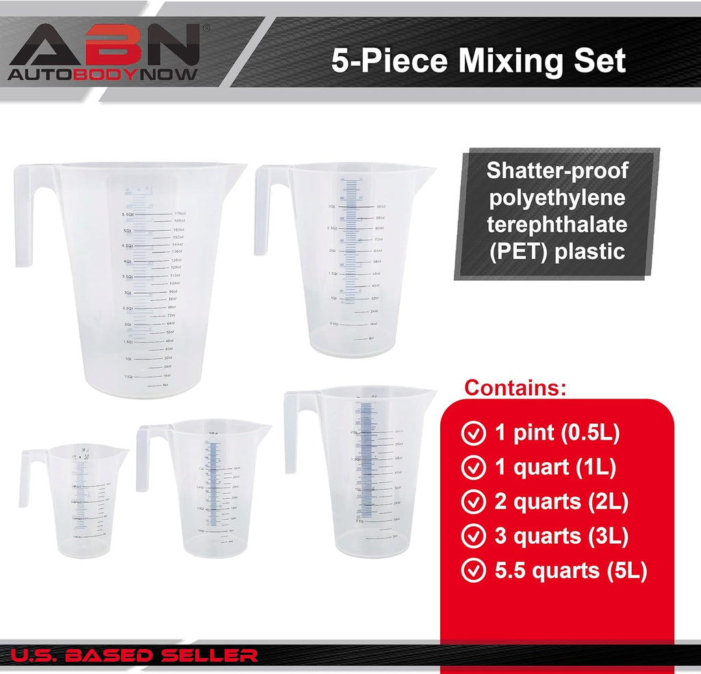 ABN 5 Piece Graduated Paint Mixing Pitchers, Quart and Gallon Sizes D2342
