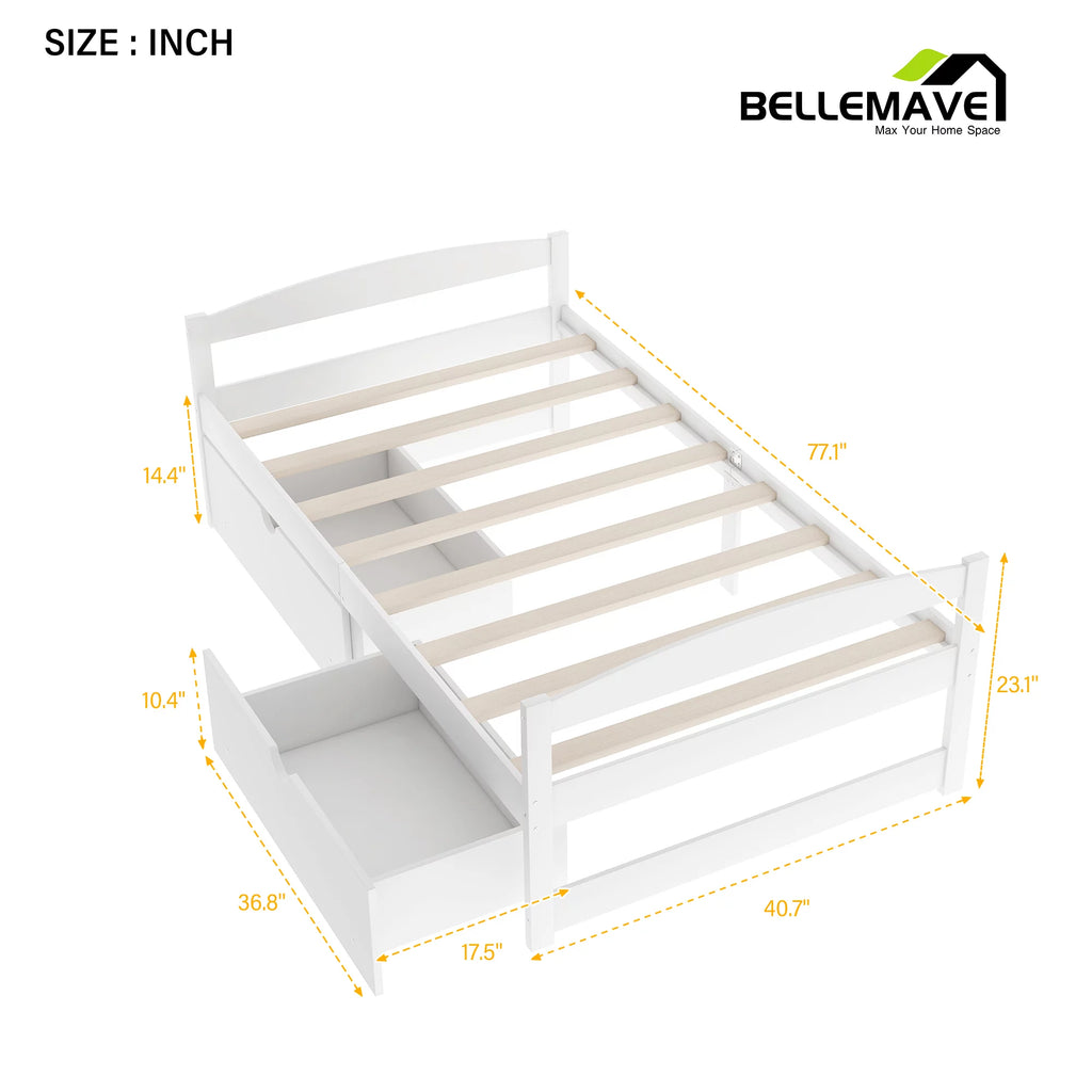 Bellemave White Twin Size Platform Bed with 2 Drawers S164920