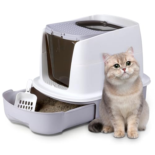 Sunexinlo Cat Litter Box, Enclosed Litter Box with Lid,Large Space for Cats,Drawer Type Cat Toilet,Anti-Splashing and Easy to Clean (Grey)