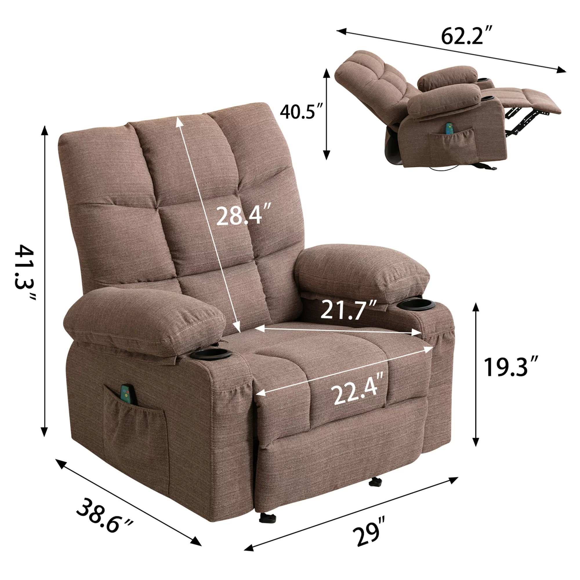 Big and Tall Manual Rocking Recliner with Cup Holders and USB Ports B315