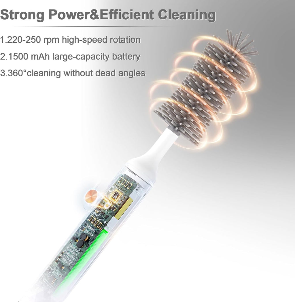 Electric Baby Bottle Brush Set, 360° High-Speed Rotation, Waterproof, White W259400