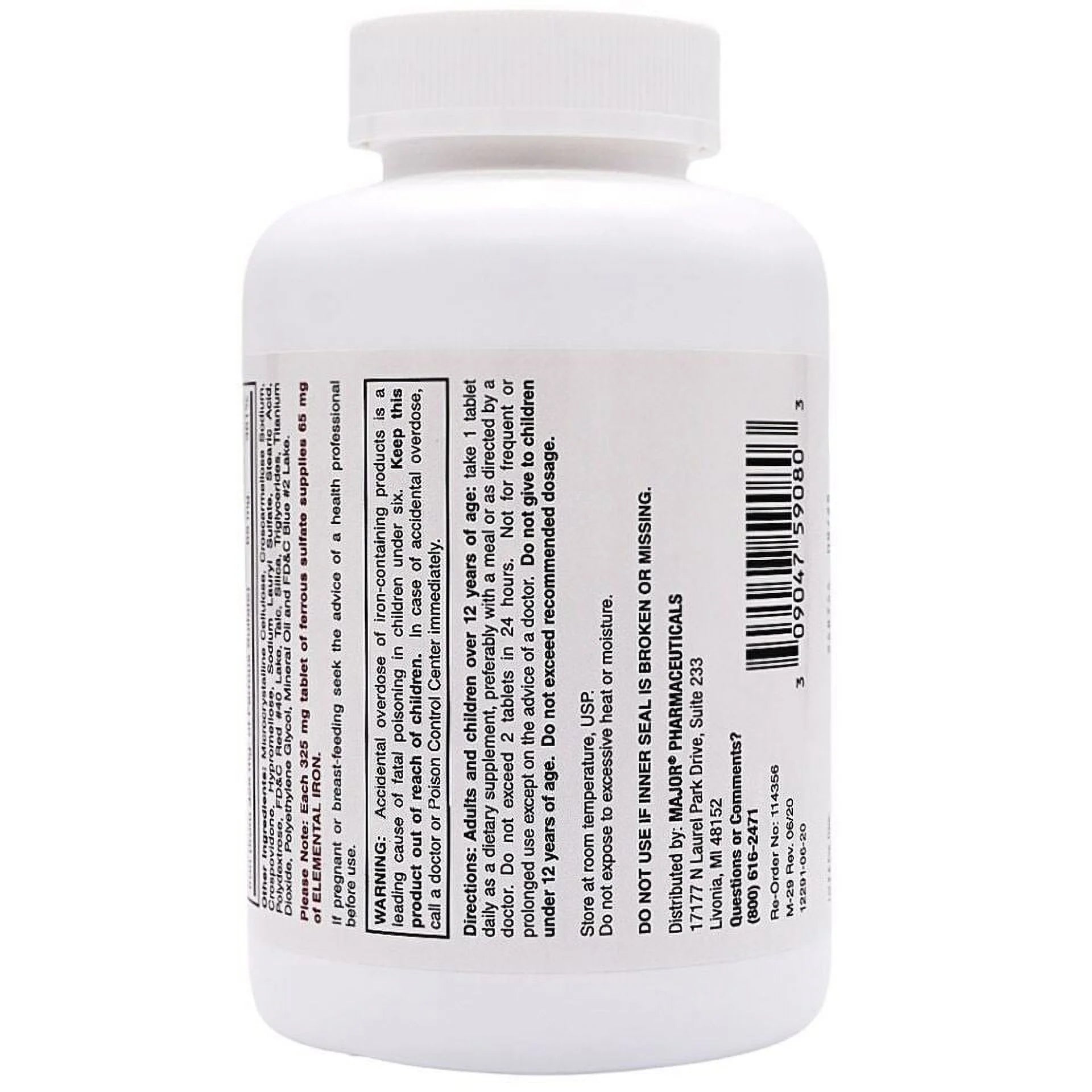 FeroSul Ferrous Sulfate Iron Supplement 325 mg, 1000 Tablets P32619