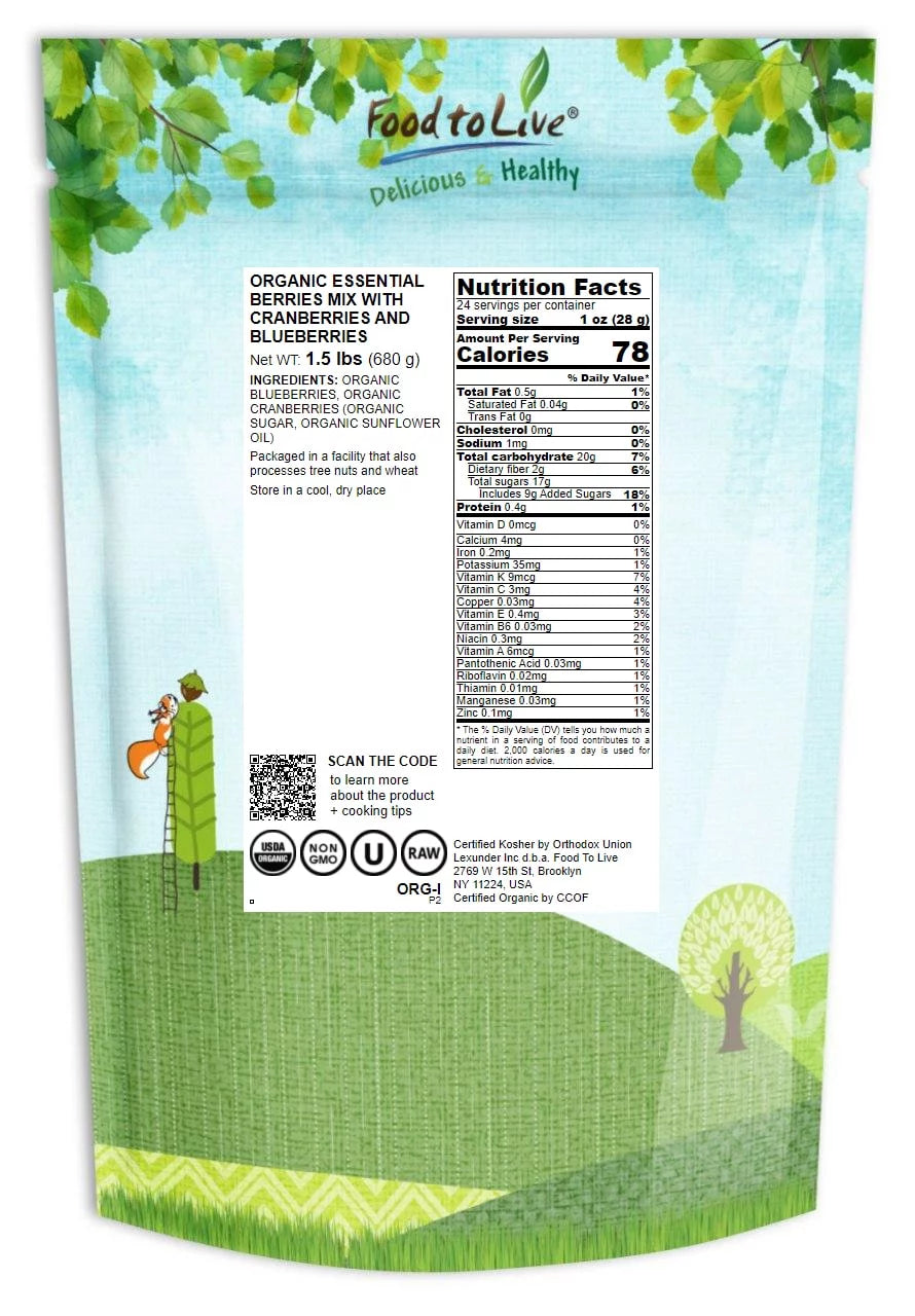 Organic Essential Berries Mix, 1.5 lbs, Non-GMO Dried Blueberries & Cranberries X580682