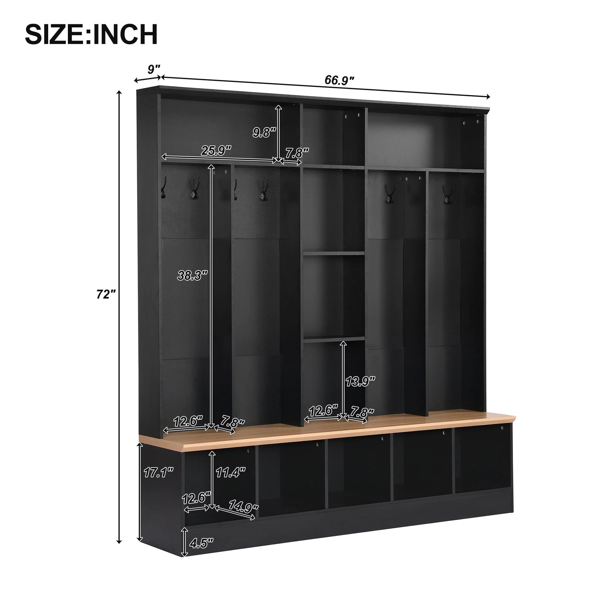 CoSoTower Wide Hall Tree with Storage Bench and 8 Hooks, Black D645414