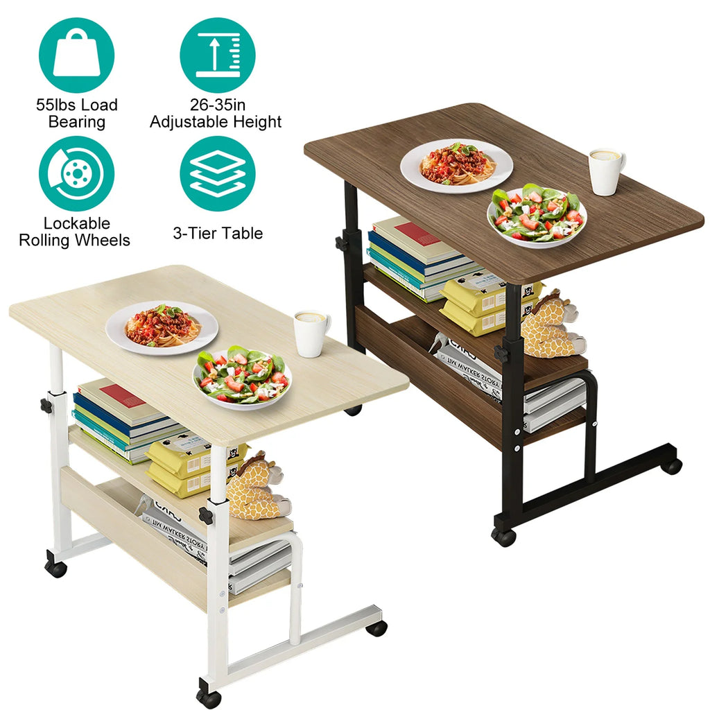 iMounTEK 3-Tier Mobile Laptop Table with Wheels, Adjustable, Beige X980600