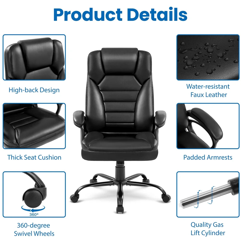 Topeakmart Faux Leather Executive Office Chair with Headrest, Black W2401