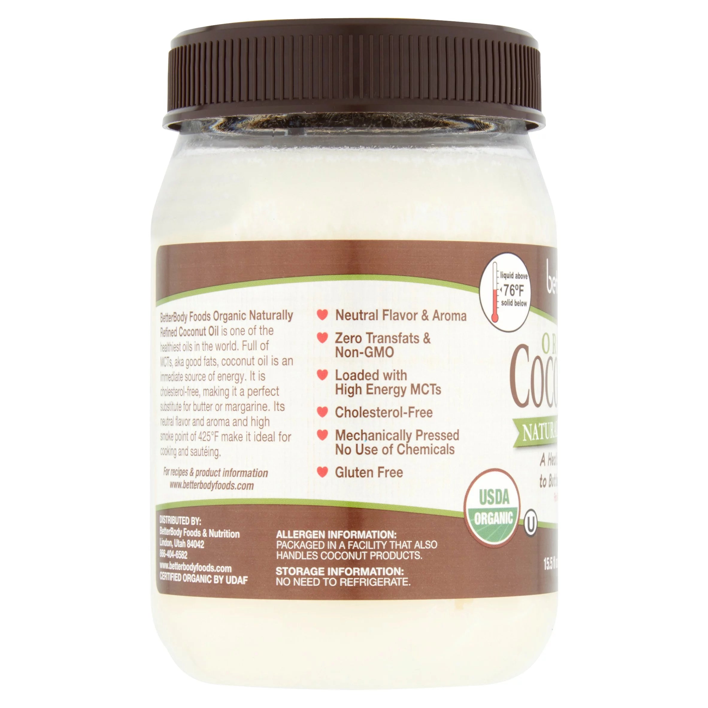 Betterbody Foods Organic Refined Coconut Oil, 15.5 fl oz, 6 pack J470