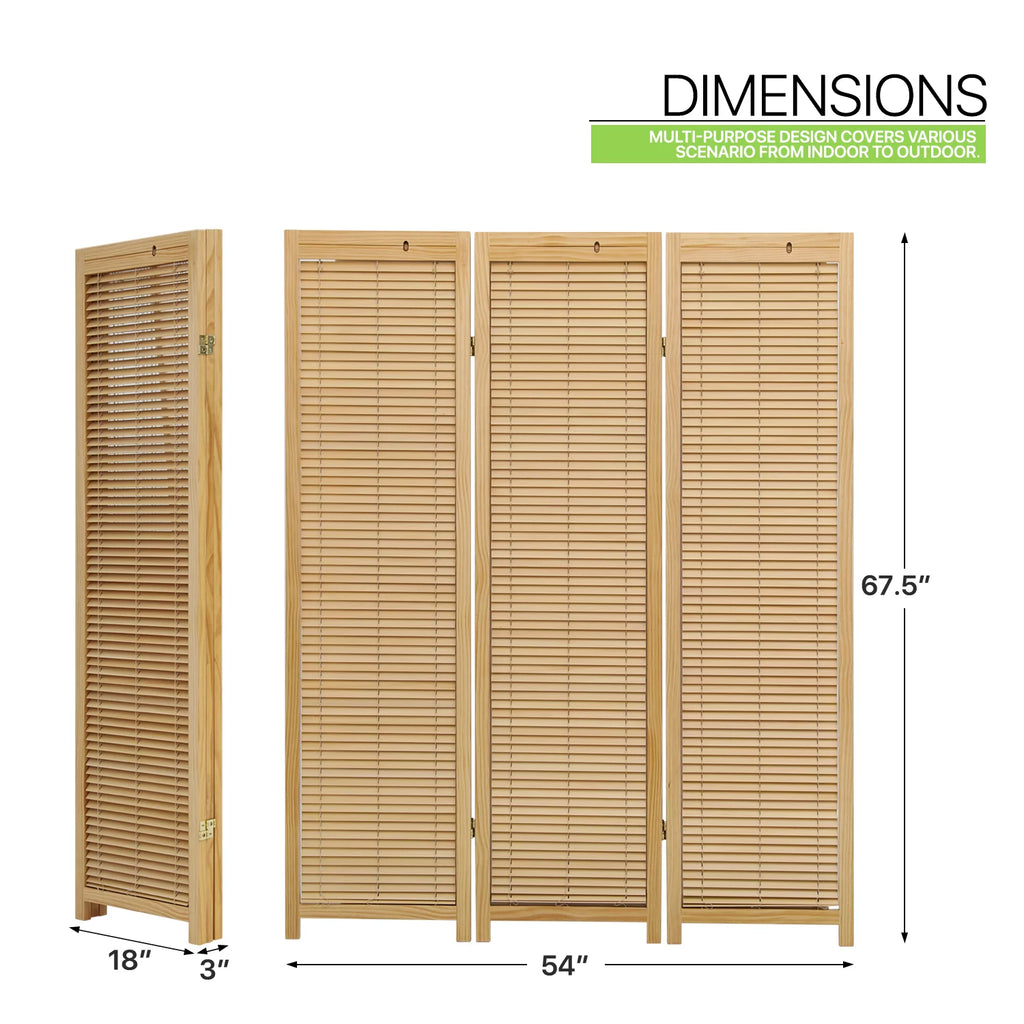 Magshion 5.6 ft Foldable Room Divider, 3 Panel Wood Privacy Screen W4519