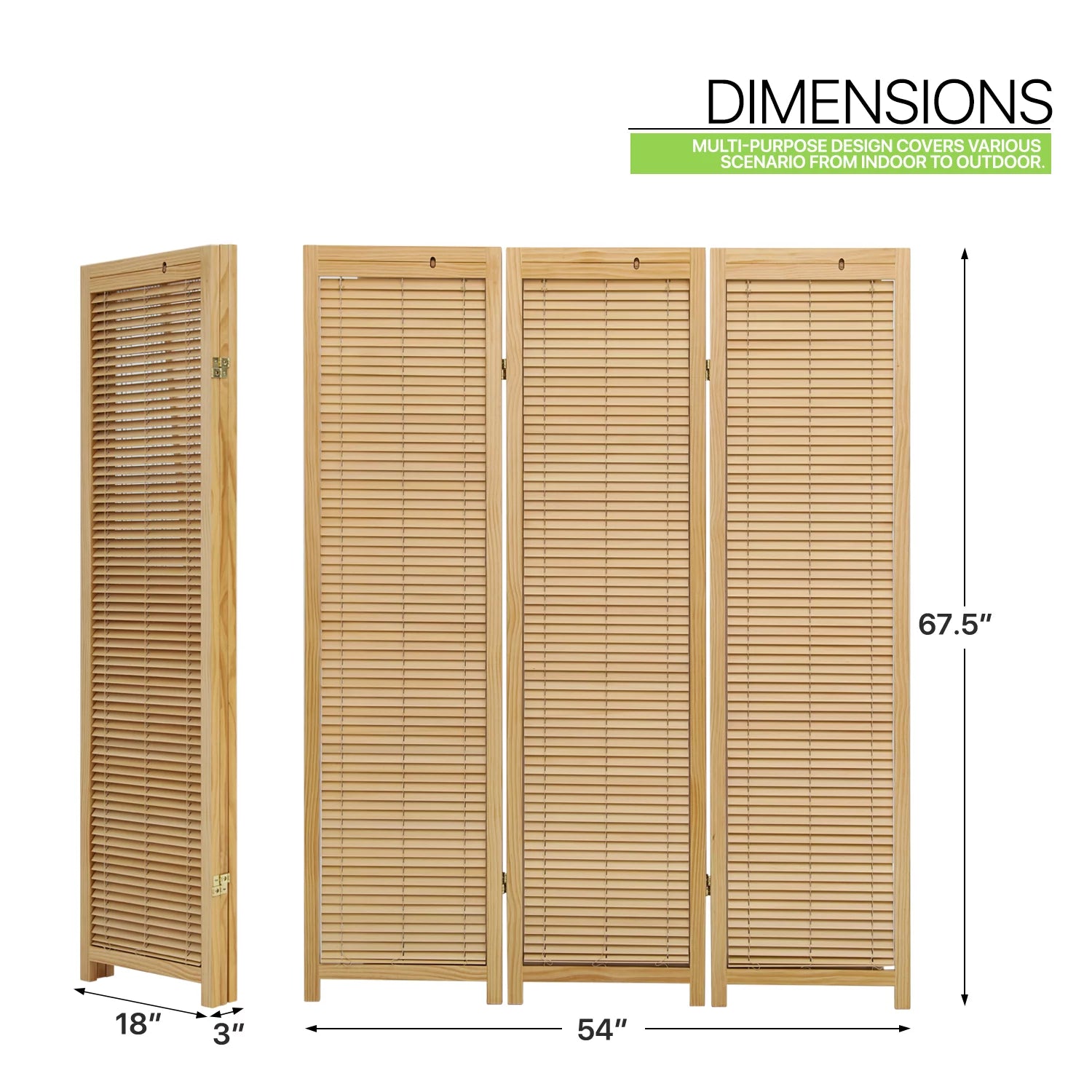 Magshion 5.6 ft Foldable Room Divider, 3 Panel Wood Privacy Screen W4519