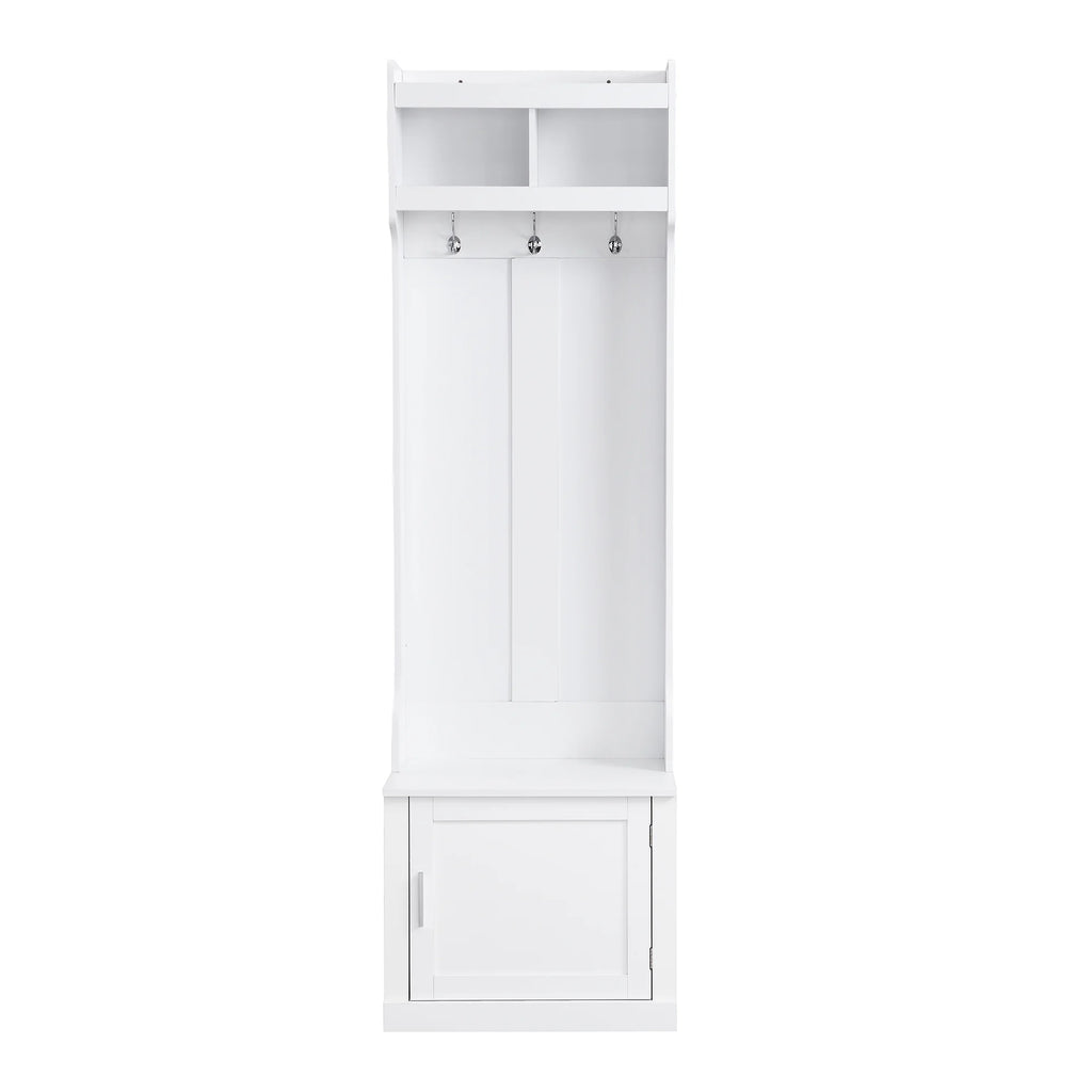 CoSoTower Minimalist Hall Tree with Cabinet & 6 Hanging Hooks, White N614324