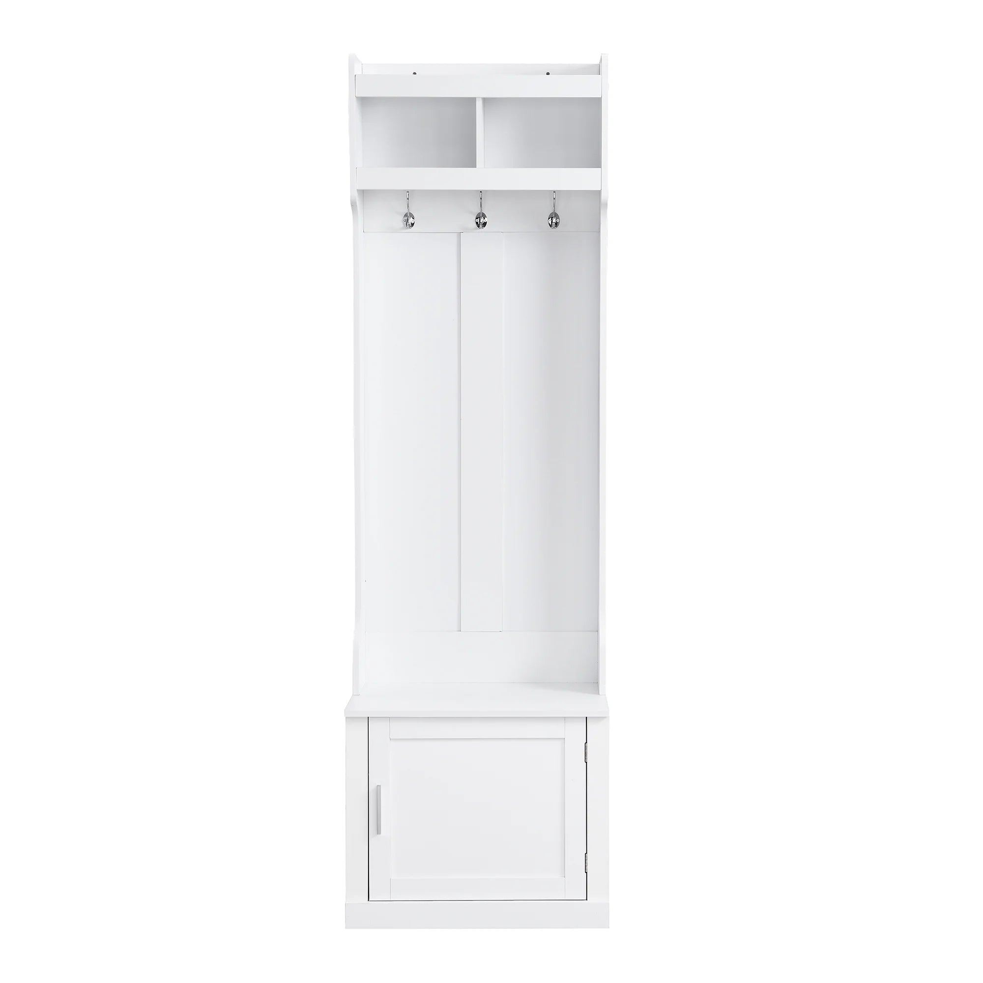 CoSoTower Minimalist Hall Tree with Cabinet & 6 Hanging Hooks, White N614324
