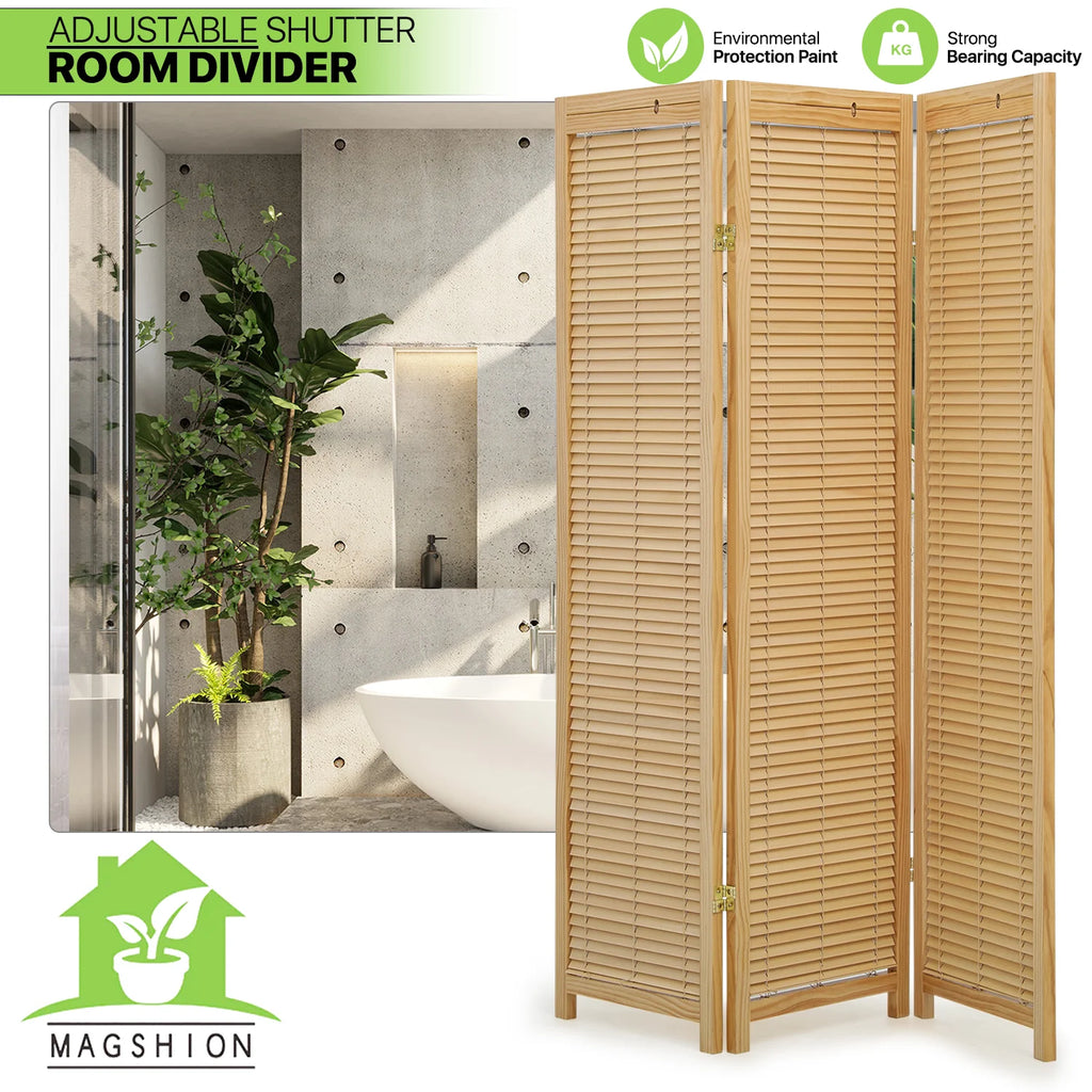 Magshion 5.6 ft Foldable Room Divider, 3 Panel Wood Privacy Screen W4519