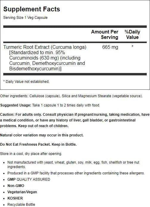 NOW Supplements Turmeric Curcumin Herbal Supplement, 120 Veg Capsules Z42088