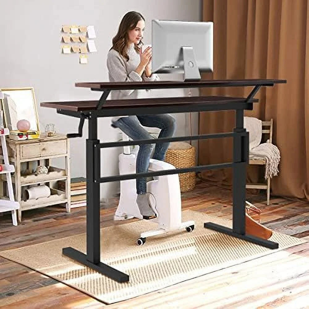 HJZBNONE Standing Desk 2-Tier Adjustable Computer Workstation with Monitor Stand, Brown U316573