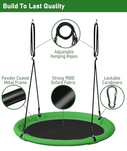 24 Inch Saucer Tree Swing Set for Kids & Adults, Green & Black S50676