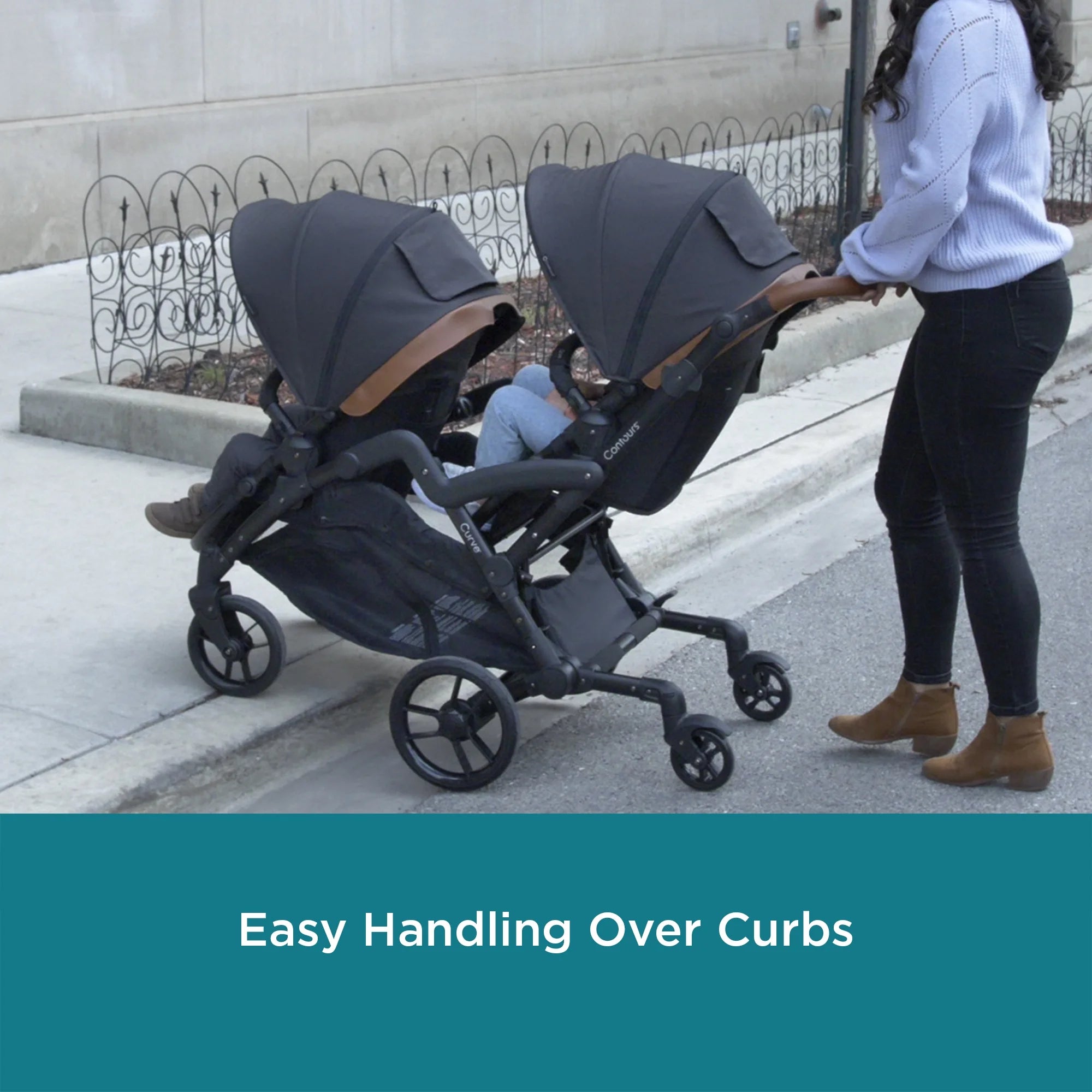 Contours Curve V2 Double Tandem Stroller, Black Herringbone B188895