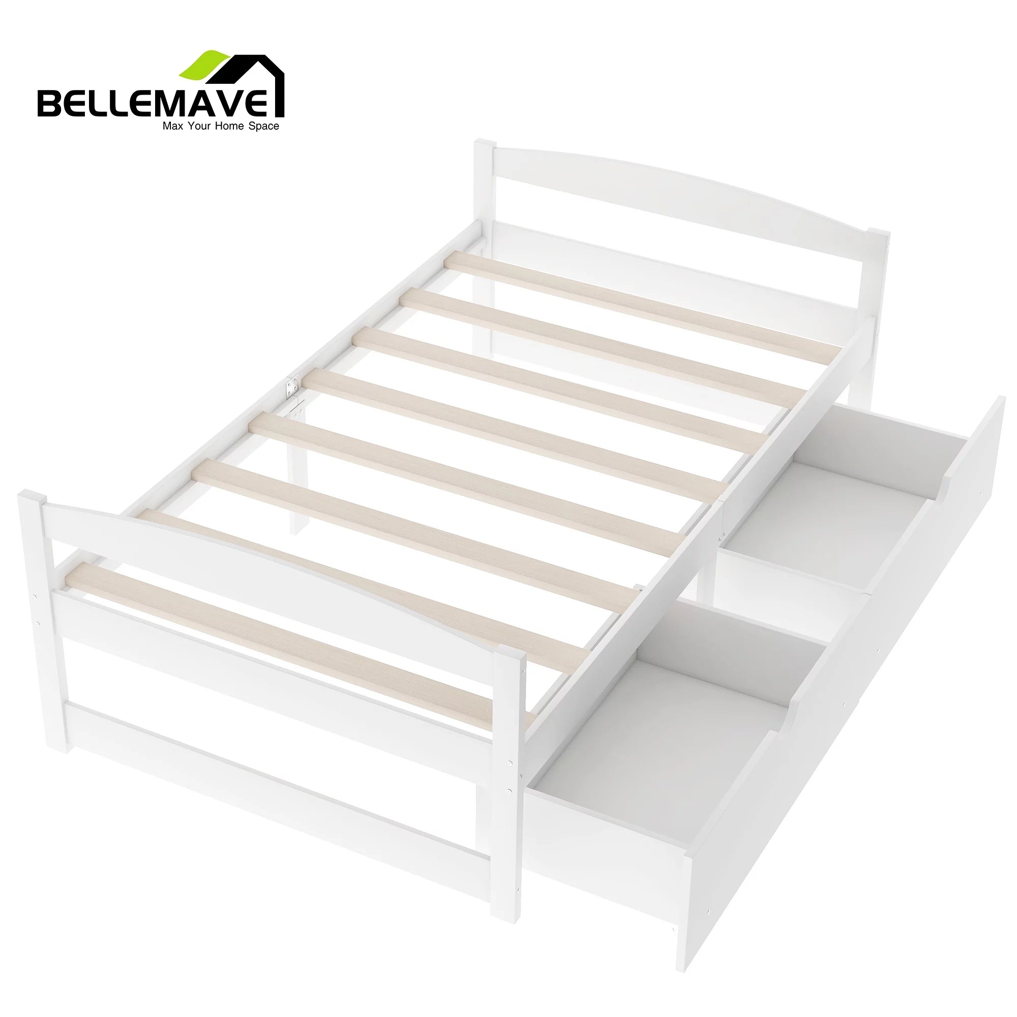 Bellemave White Twin Size Platform Bed with 2 Drawers S164920