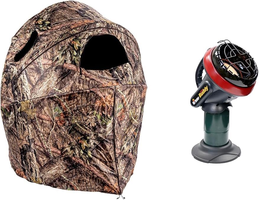 Ameristep Tent Chair Blind | 1-Person Hunting Blind in Mossy Oak Break-Up Country & Mr. Heater F215100 MH4B Little Buddy 3800-BTU Indoor Safe Propane Heater with Portable