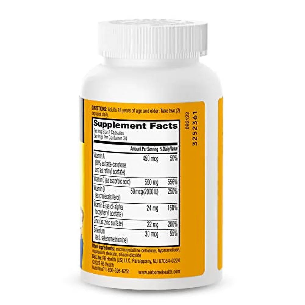 Airborne Vitamin C 500mg Capsules with Zinc & Selenium, 60ct F33038