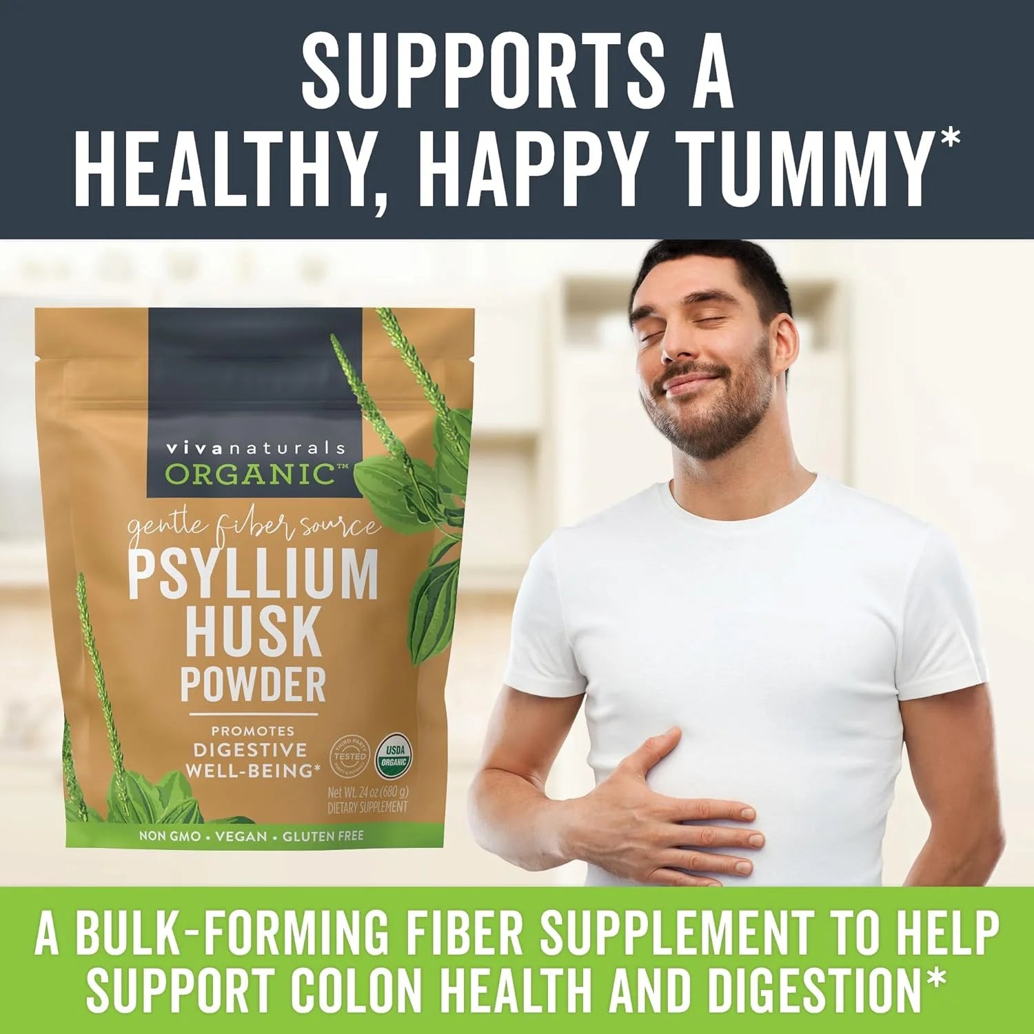 Viva Naturals Organic Psyllium Husk Powder, Finely Ground Non-GMO Fiber Supplement P6901