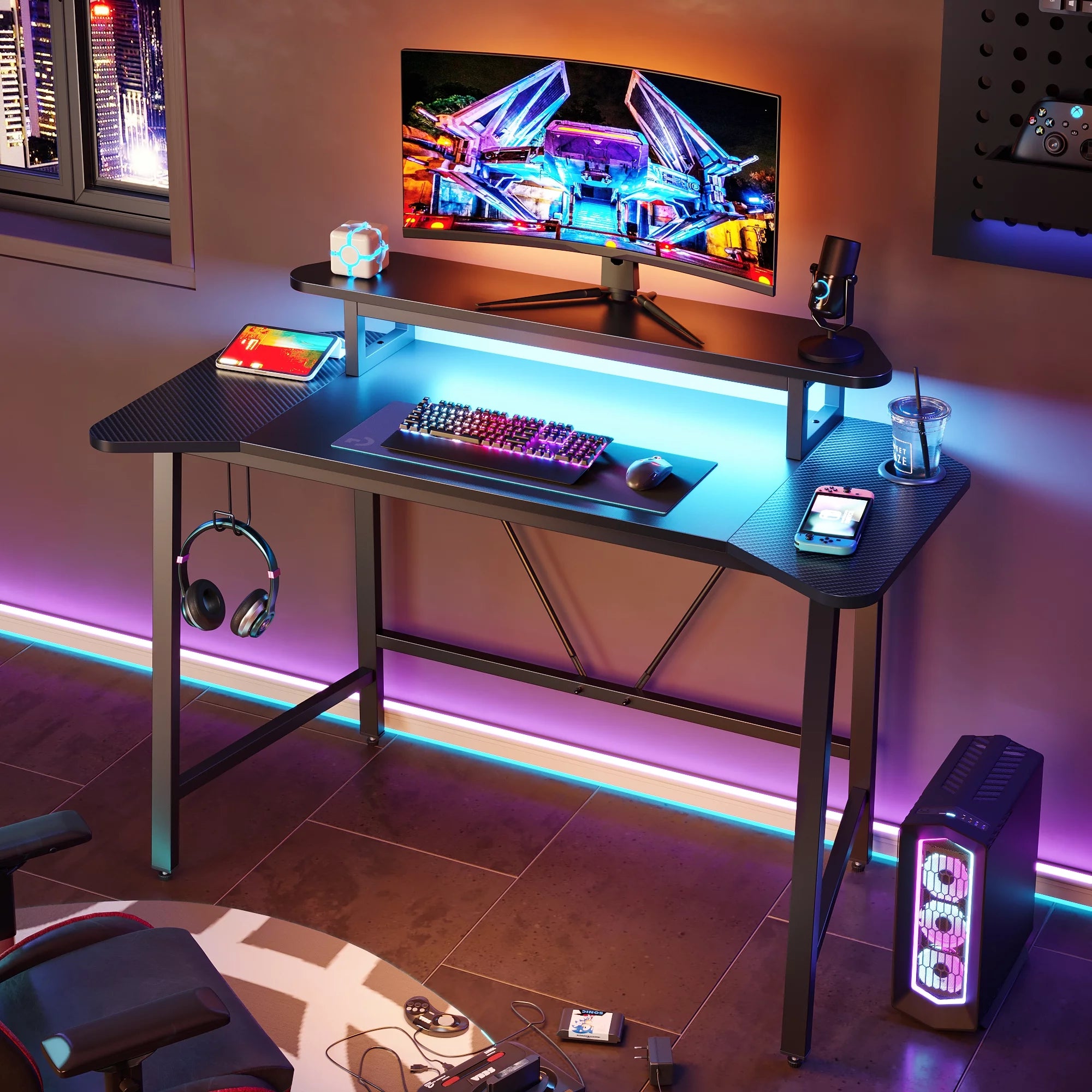 Bestier Gaming Desk 50 Inch PC Computer Desk with LED Lights, Black K61229